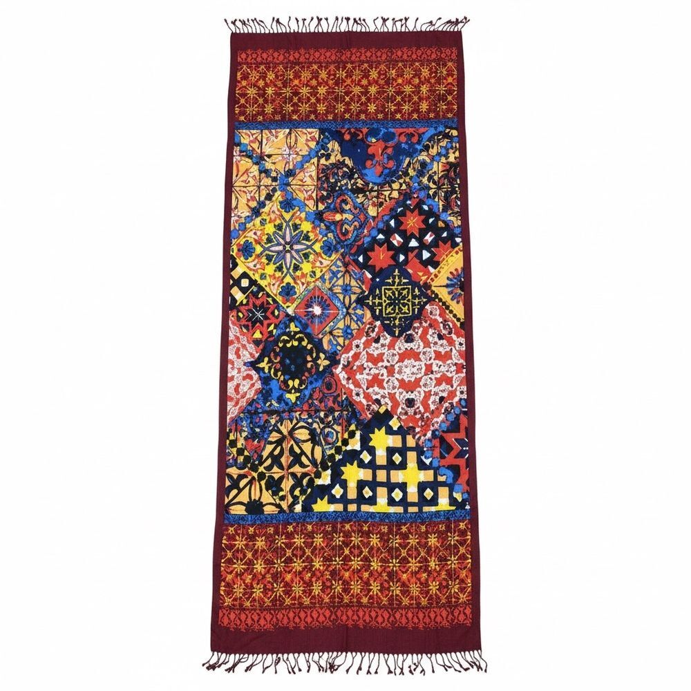 Dana Xu Women OS Scarf Wool Pashmina Red‎ Blue Yellow Multicolor Geometric